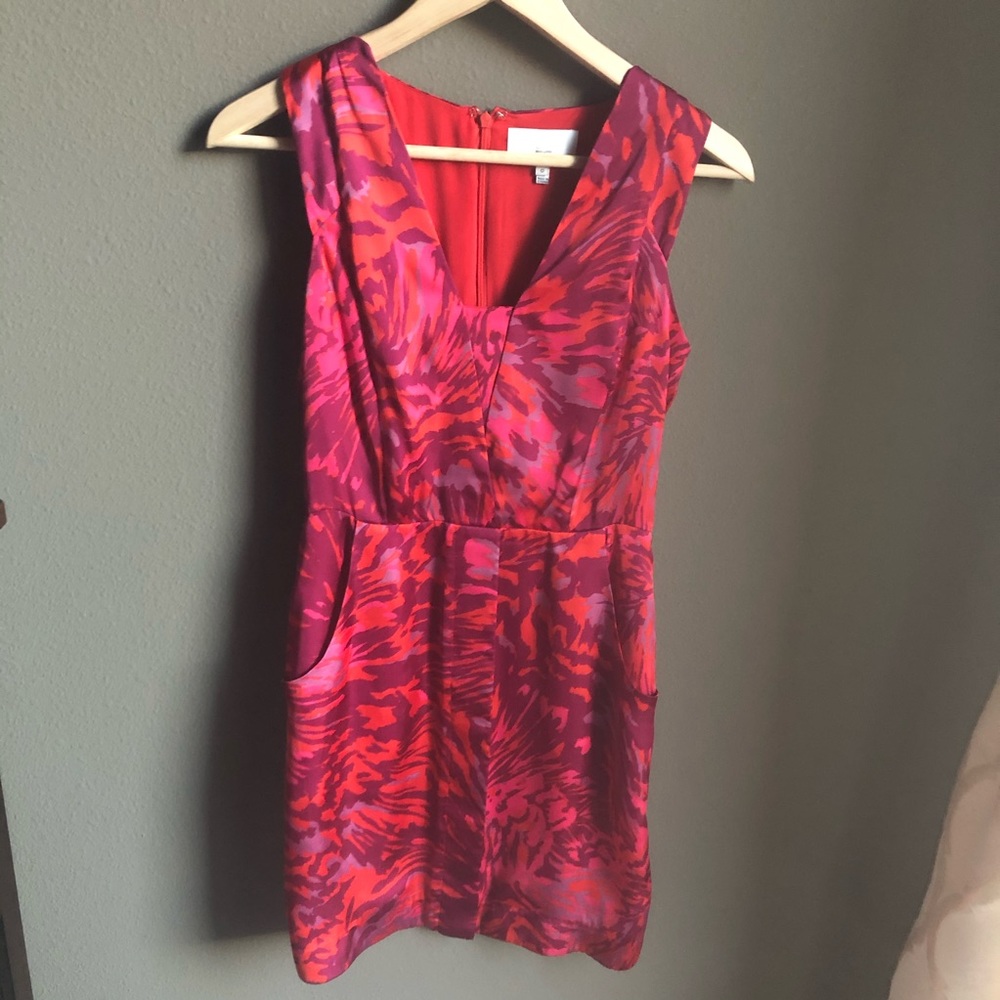 Adam Lippes Silk Mini Dress Vneck Pink Print